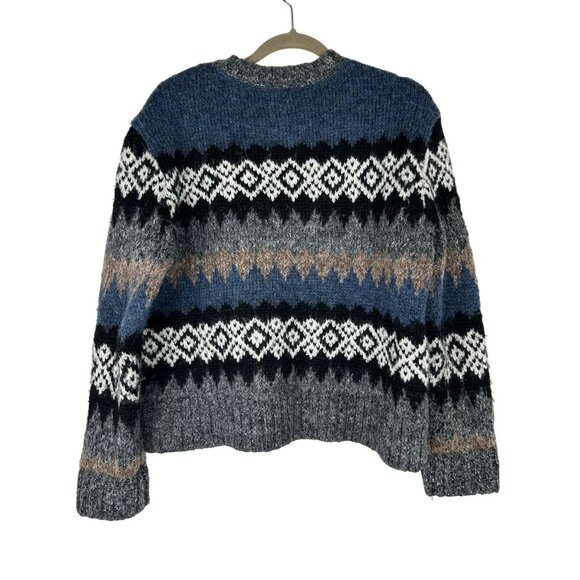 Evereve Womens Size Medium Fair Isle Knit Sweater Blue/Gray Long Sleeve - Picture 2 of 11
